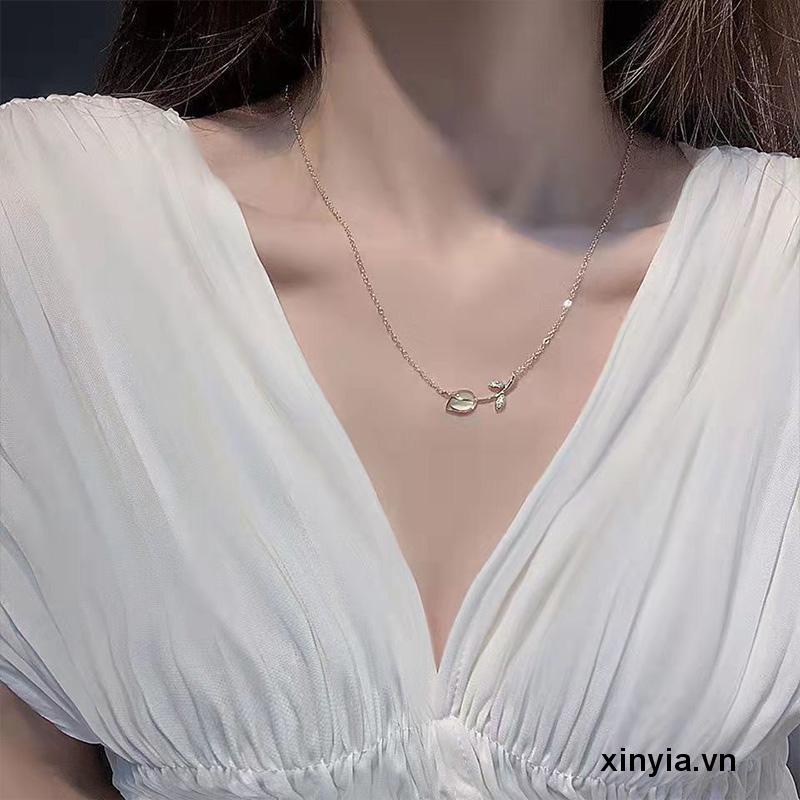 🌺 Vòng cổ Mặt Hoa Tulip Đính Đá Opal Phong Cách Cổ Điển Cho Nữ