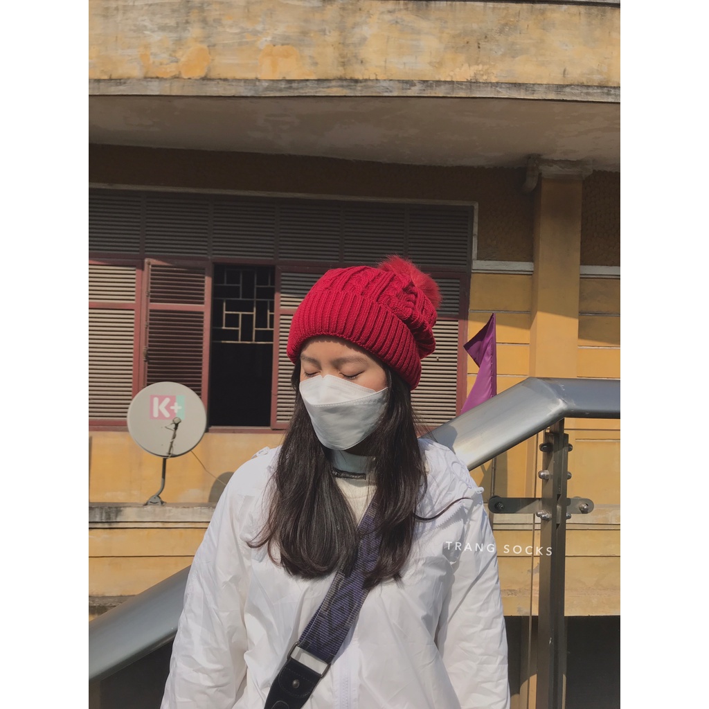 Mũ len vặn thừng lót lông  - ảnh thật