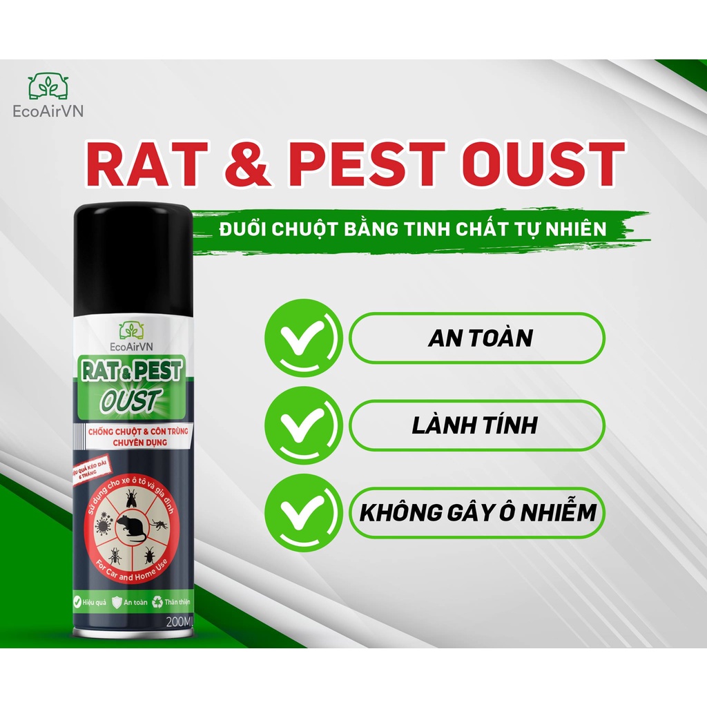 Xịt đuổi chuột cho gia đình Rat&PestOust EcoAirVn Lifetech Group tinh chất nồng độ cao đuổi chuột 100%