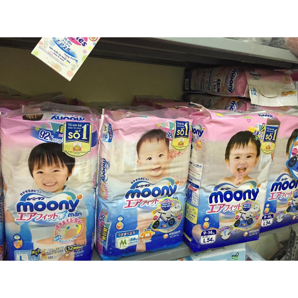 Bỉm Moony Tã Dán NB90 , S84 , M64 . L54 , XL44 / Tã Quần M58 , L44 , XL38 , XXL26 Có Hàng Cộng Miếng