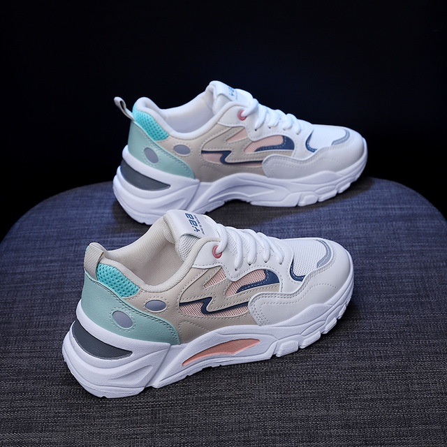 Giày thể thao nữ sneaker độn đế 2023 Top Shoes phong cách Hàn Quốc da và vải lưới cao cấp màu trắng Size 36- 40