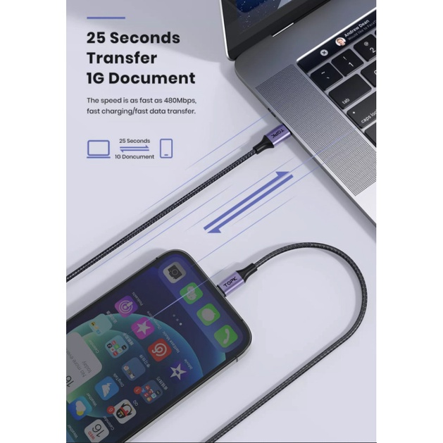 Cáp Sạc Siêu Nhanh Topk  Type-C to Iphone, Type-C to Type-C Dành Cho Iphone SamSung Hàng Chính Hãng Bảo Hành 1 Năm