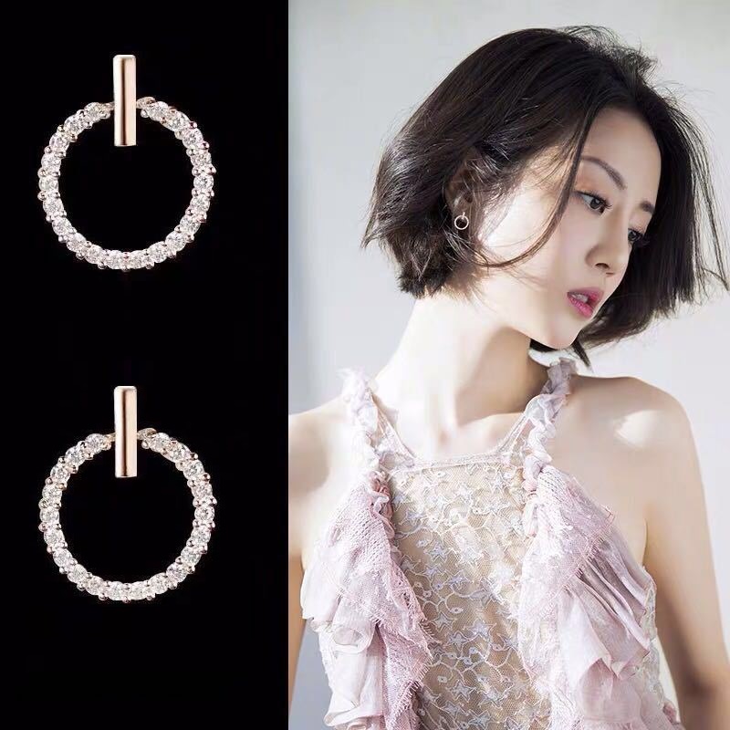 MANYUE Khuyên tai đinh tán chốt bạc 925 không gây kích ứng hình tròn đính đá zircon đơn giản thời trang Hàn Quốc