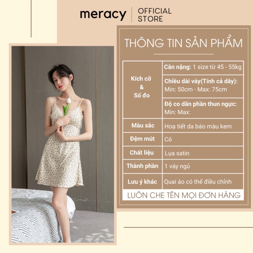 Váy ngủ lụa satin 2 dây nữ MERACY đầm ngủ lụa hai dây có mút ngực họa tiết da beo sexy M01-VN