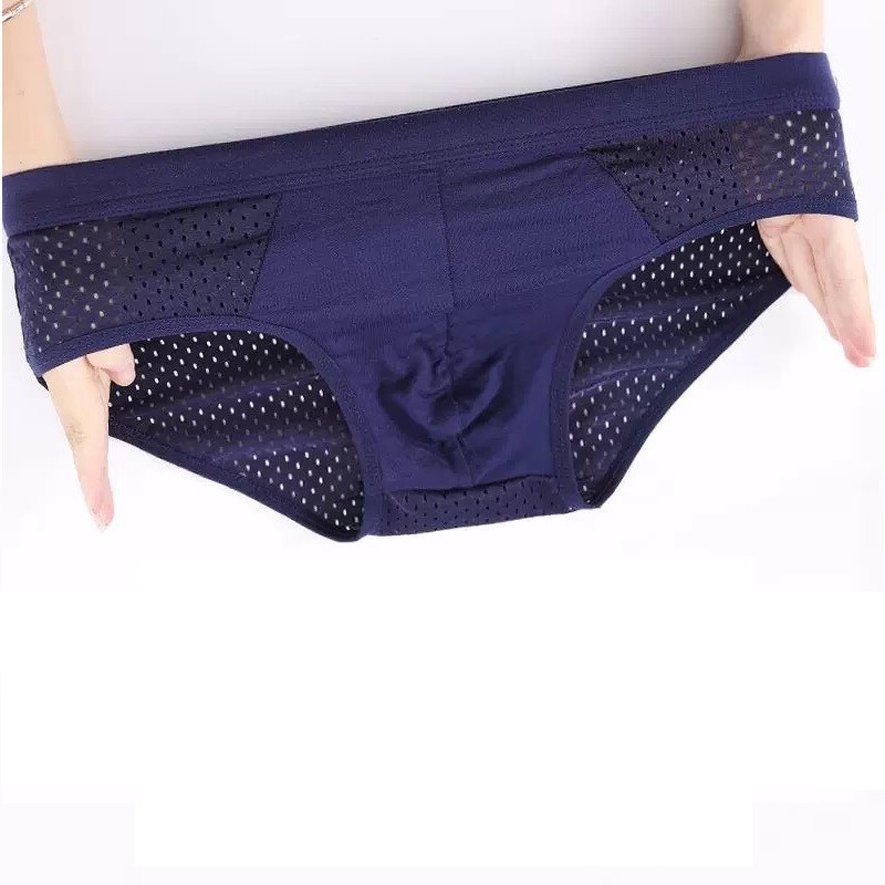 Hộp 4 Quần lót nam Tam giác thông hơi Men303, Quần sịp nam Tam Giác cao cấp chất Lưới đẹp cạp to co dãn 4 chiều 45-77kg