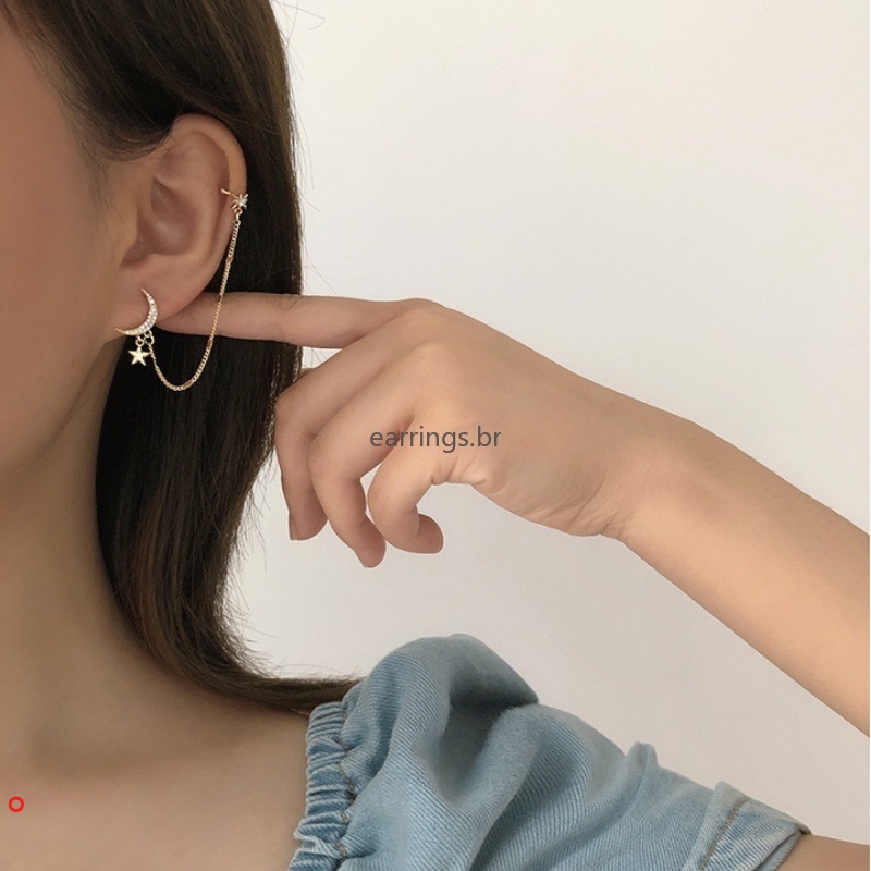 Khuyên tai dáng dài đính đá hình mặt trăng ngôi sao thời trang