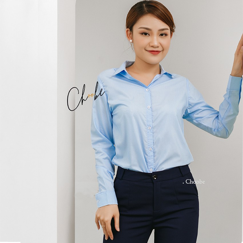 Áo sơ mi nữ Choobe dài tay form rộng kiểu sơmi màu trắng xanh đẹp thời trang công sở đi học A01 | BigBuy360 - bigbuy360.vn