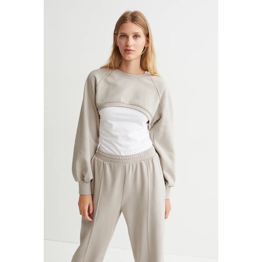 Áo H&M Cropped Sweatshirt Lửng Khoét Ngực