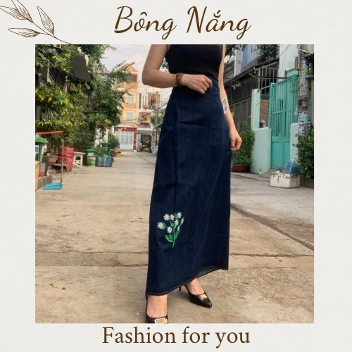 Váy chống nắng Jean cao cấp dạng quây có thêu hình