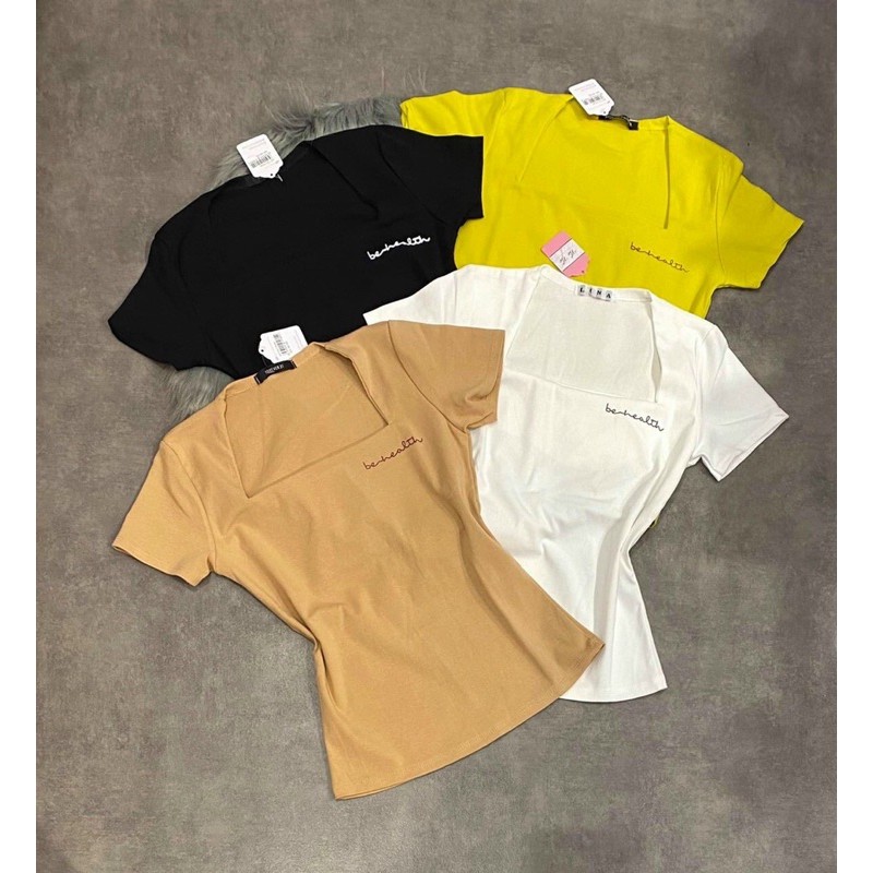 [Mã 11FASHIONSALE1 giảm 10K đơn 50K] Áo cổ vuông tay ngắn thêu chữ [ Ảnh thật hình cuối ] | BigBuy360 - bigbuy360.vn