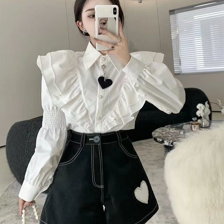Áo Sơ Mi Nữ Dài Tay Nhún Bèo Mới