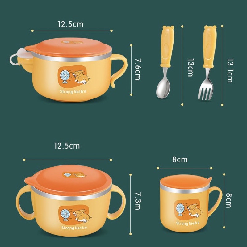 Set bát inox giữ nhiệt kèm thìa dĩa  có nắp giữ chặt, 2 tay cầm chắc chắn