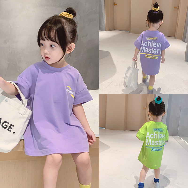 Đầm áo thun ngắn tay in họa tiết thời trang mùa hè mới thoải mái dành cho bé gái