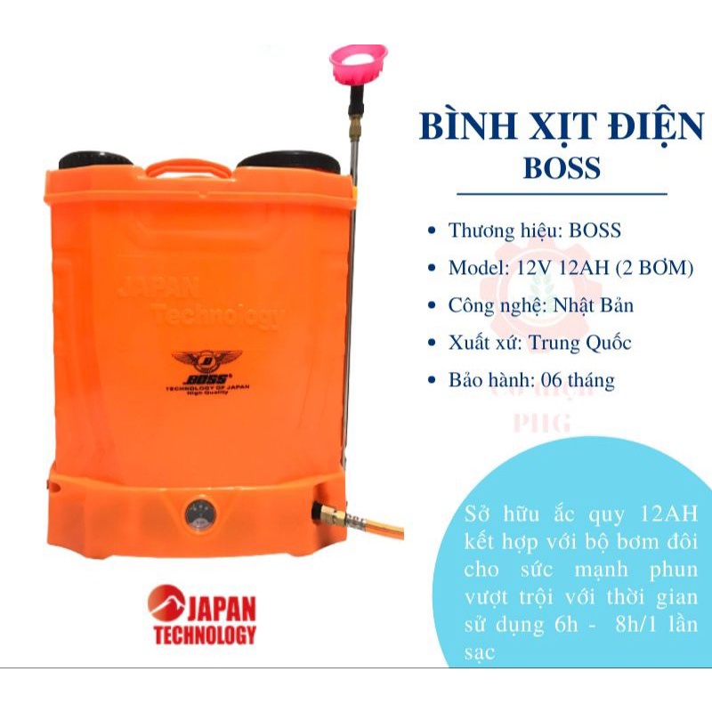 Bình xịt điện phun thuốc BOSS 20L công nghệ Nhật bản ( Giá rẻ chất lượng cao )