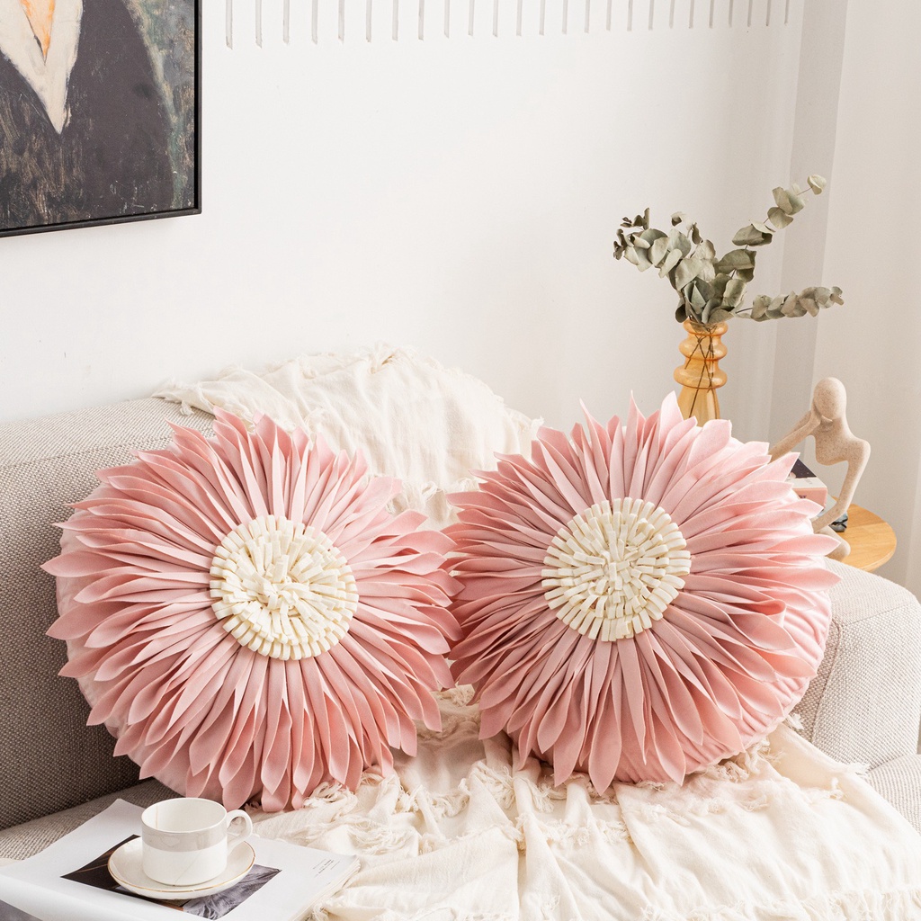 Gối trang trí hình bông hoa Hướng Dương độc đáo chất liệu nhung mịn phong cách sang trọng cao cấp LiMinHo Shop