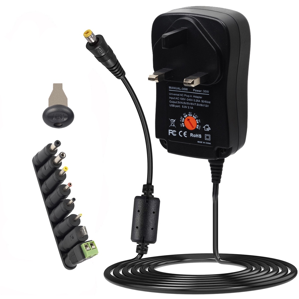 30W Universal Adjustable Power Adapter Charger Bộ đổi nguồn có thể điều chỉnh đa năng 30W AC To DC Plug 3V 4.5V 5V 6V 7.5V 9V 12V 2.5A 2500mA  Multifunction Power Supply Driver + USB P