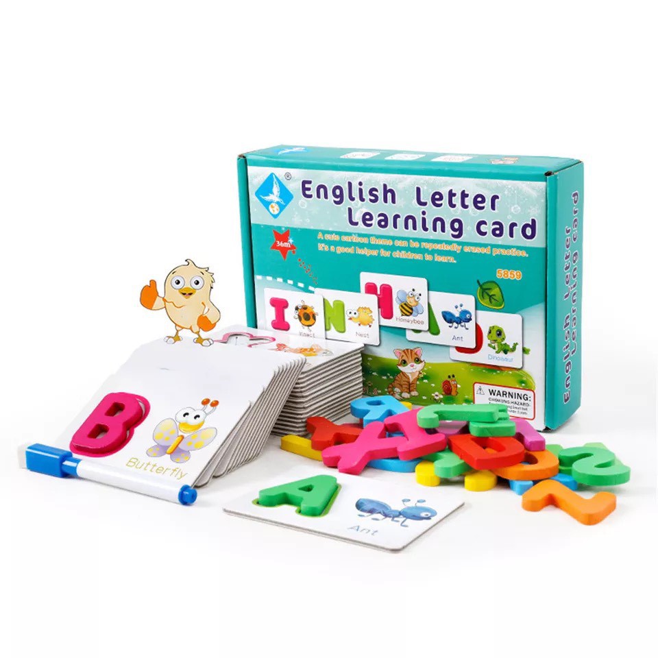 Hộp Thẻ Lắp Ghép Chữ Cái Tiếng Anh- English Letter Learning Card Cho Bé Từ 2 Đến 4 Tuổi (Tặng Kèm Bút Tự Xóa)