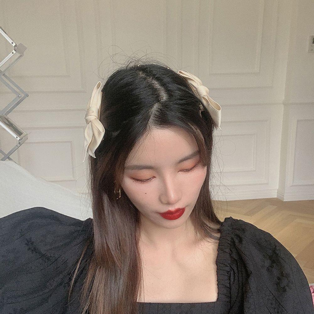 Kẹp Tóc Nơ Phối Dây Xích Đôi Cỡ Lớn Màu Trơn Dễ Thương Cho Nữ