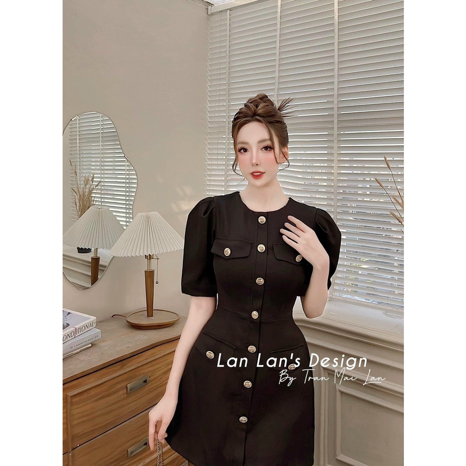 Đầm váy nữ dự tiệc sang trọng họa tiết đính nút 5 màu tôn da quý phái siêu xinh thanh lịch