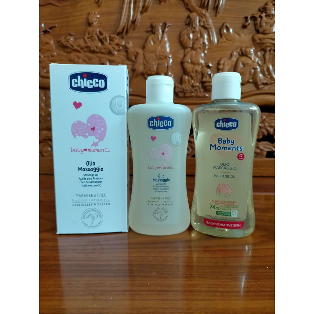 Dầu massage Chicco chiết xuất cám gạo 0M+ Chicco 200ml ( CHUẨN NỘI ĐỊA Ý) U