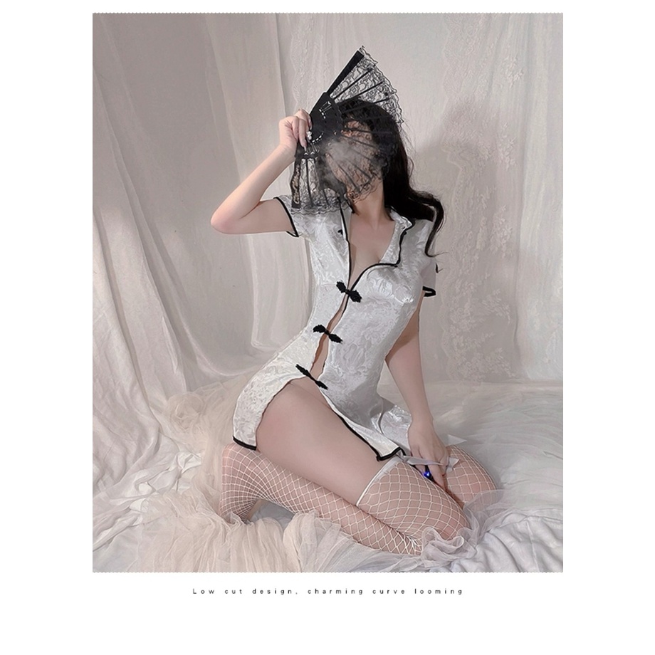 Váy ngủ nữ Sexy FREE SHIP Đầm ngủ sườn xám cộc tay dáng ngắn khiêu gợi