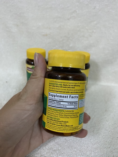 [Hàng Mỹ Có Bill] Viên uống Nature Made Iron (sắt) 65mg hộp 180 viên.