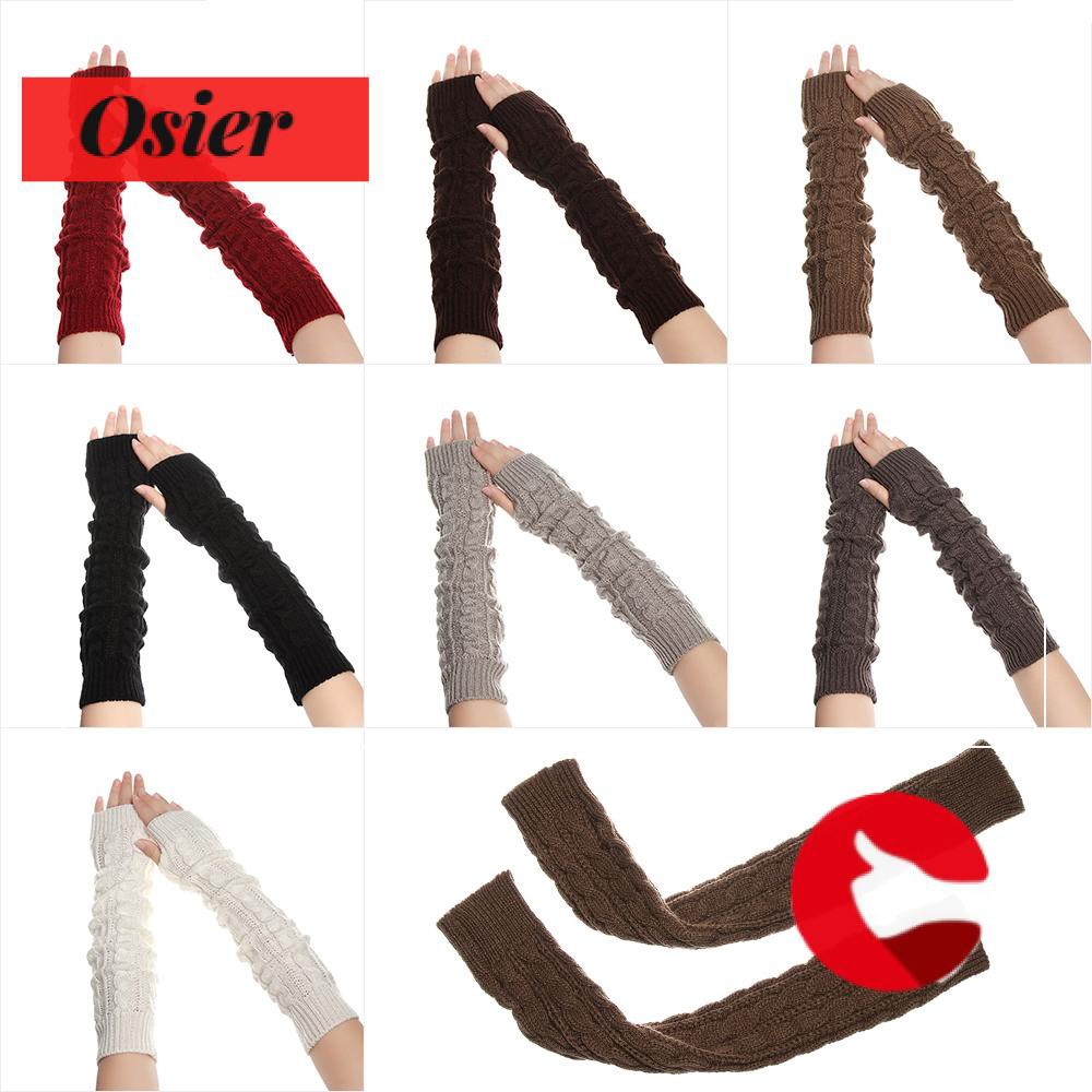 Găng Tay Len Dài 50cm Hở Ngón Phối Nút Thời Trang Thu Đông Cho Nữ