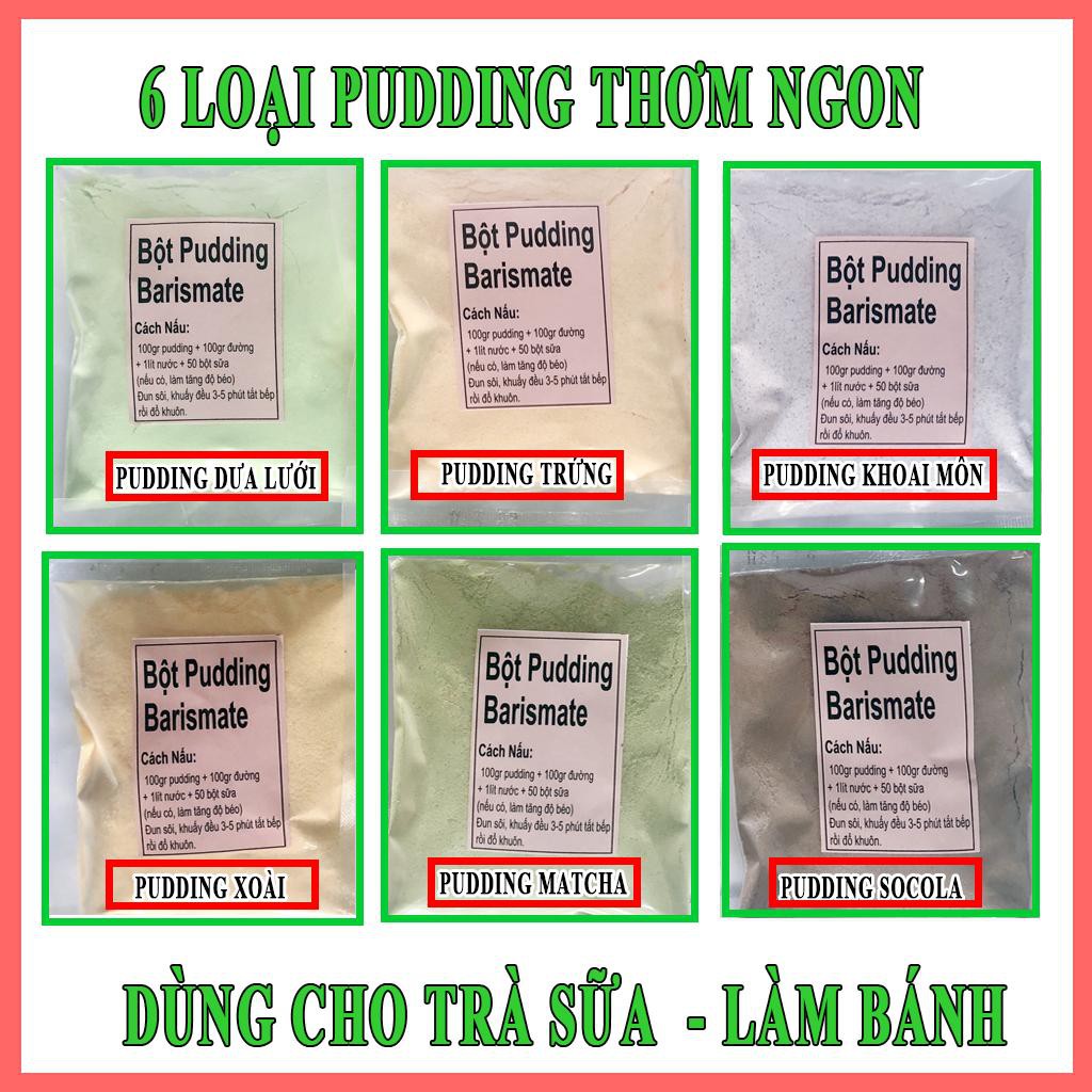 Bột Làm Pudding Barismate 100g (Gồm Các Vị: Trứng, Matcha, Socola, Khoai Môn, Xoài, Dưa Lưới)