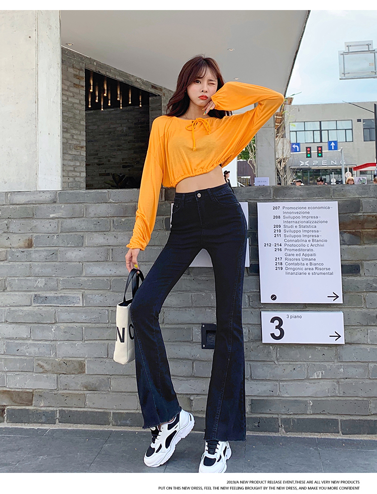 DUNEA Quần jean dài lưng cao dáng ôm ống loe co giãn dành cho nữ