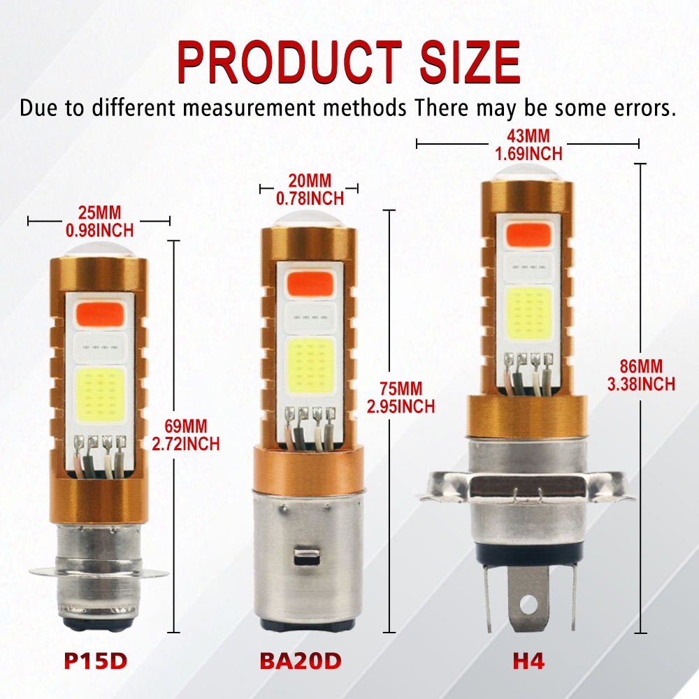 UNI-SHINE  (Three colors) Super Bright H4 Headlights BA20D P15D For Motorcycle Head Lamps COB Chip 3-Color RGB Strobe Front Bulbs 12v