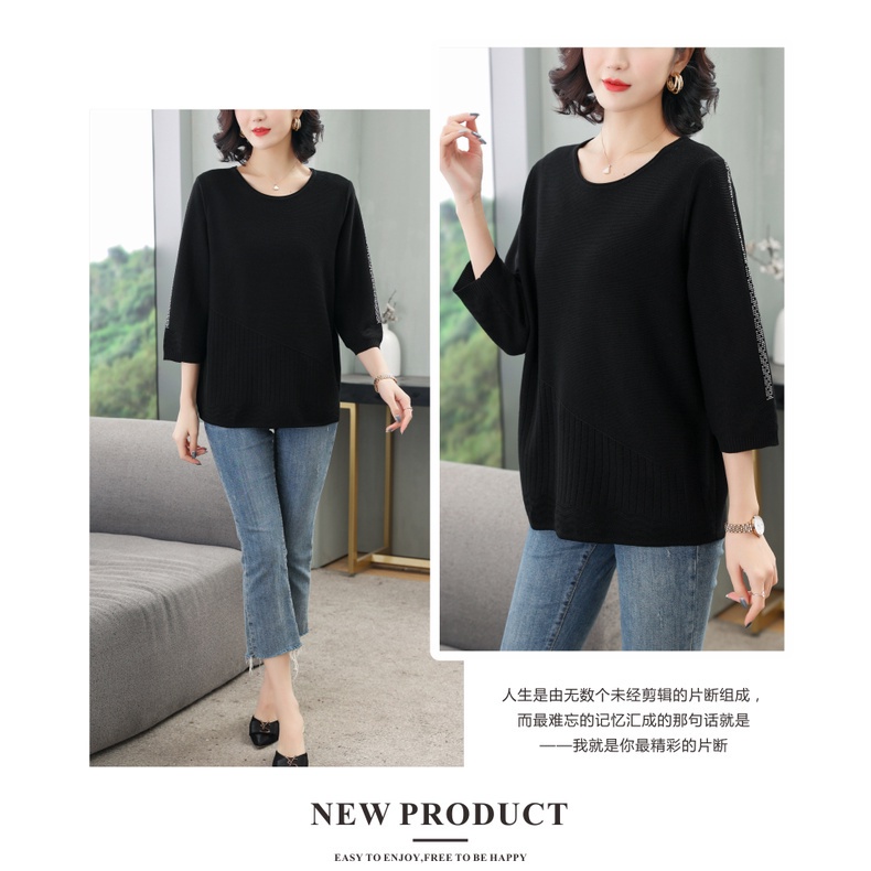 Áo thun lụa lạnh tay 3/4 dáng rộng cỡ lớn thời trang dành cho phụ nữ trung niên