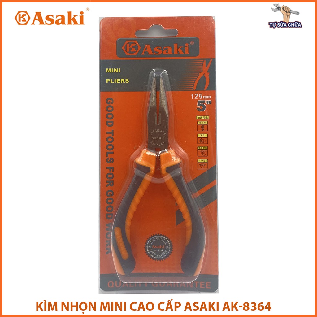 Kềm Kìm nhọn mini cao cấp Asaki AK-8364 có lưỡi cắt dây