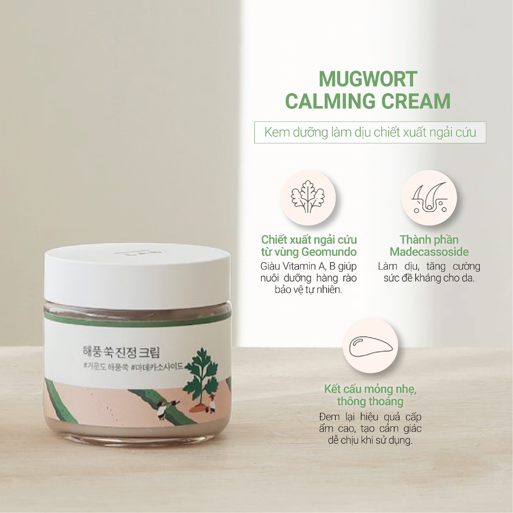 Kem dưỡng làm dịu chiết xuất ngải cứu Round Lab Mugwort Calming Cream 80ml