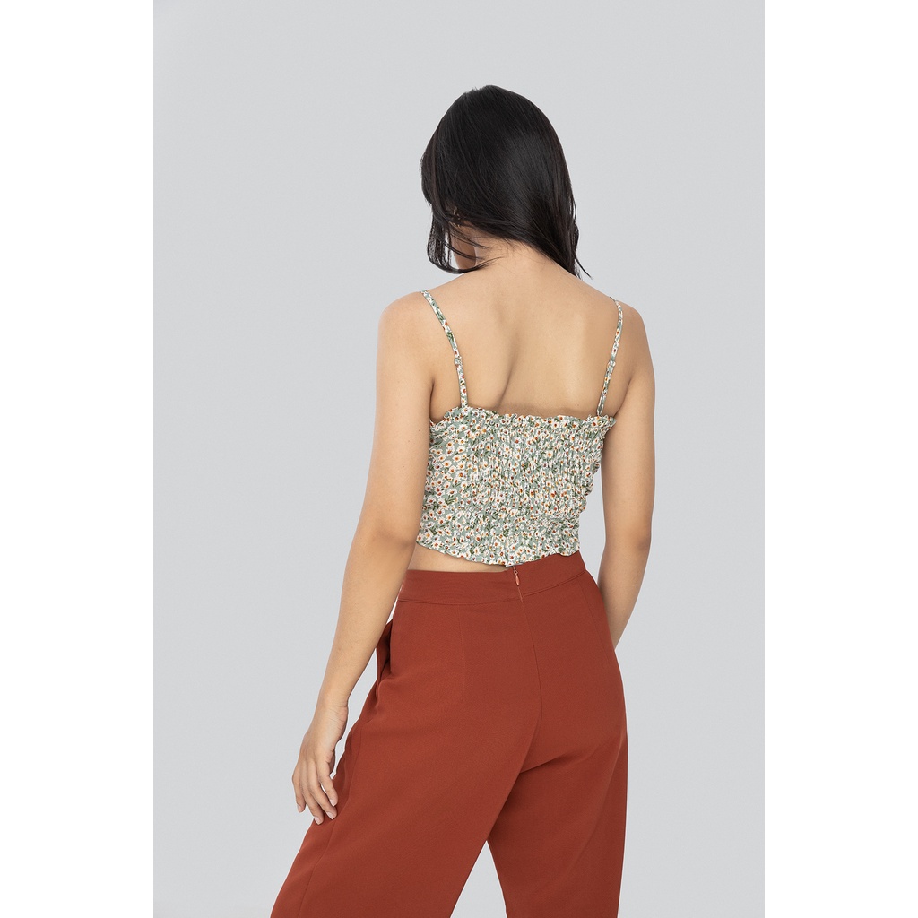 Áo hai dây rút nhún họa tiết - Flowers shrugged croptop