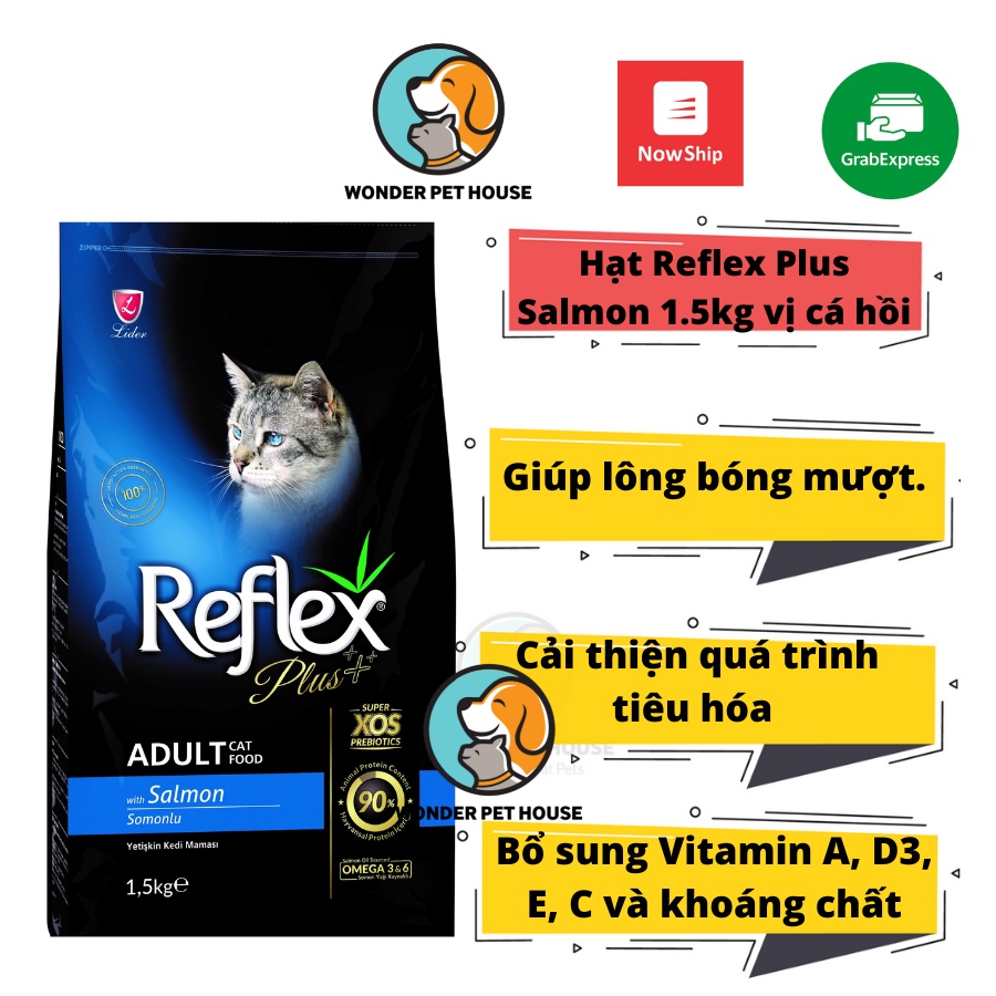 Hạt thức ăn khô Reflex Plus Aldult Salmon 1.5kg vị cá hồi cao cấp với công thức cân bằng và hoàn chỉnh dành cho mèo lớn