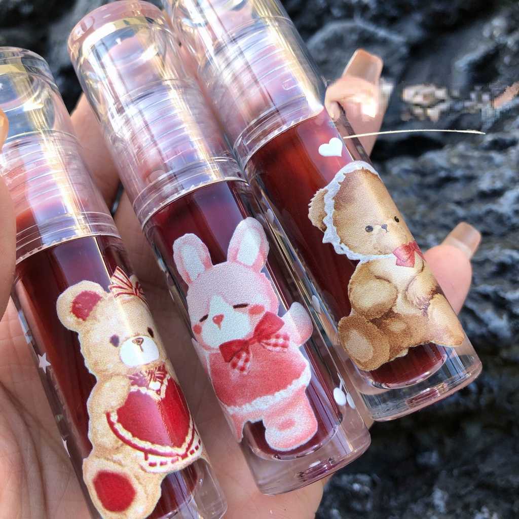 [Hàng mới về] Son bóng MANSLY dưỡng ẩm thiết kế bỏ in hình chú gấu dễ thương