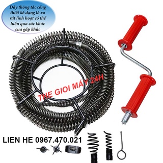 bộ dây thông tắc cống, đường ống, bôn cầu, bồn rửa( gồm 9m dây lò xo + tay quay + bộ đầu thông + đầu kết nối máy khoan )