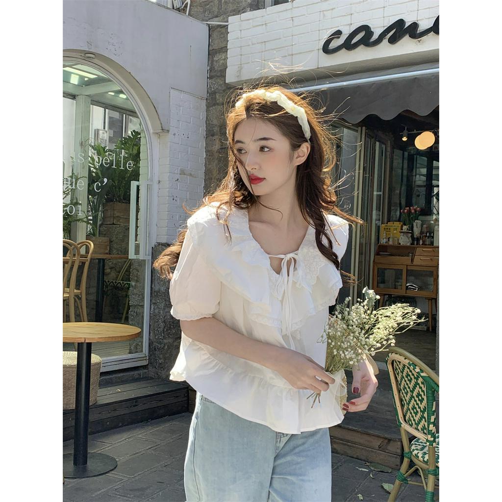 Áo Sơ Mi Tay Ngắn Rộng Có Dây Buộc Đôi Phong Cách Mới 63325