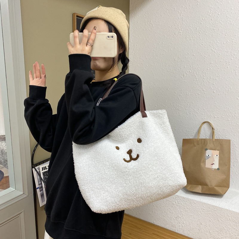 Túi Xách Cỡ Lớn Thêu Hình Gấu Dễ Thương Phong Cách Nhật Hàn Cho Nữ CYR623