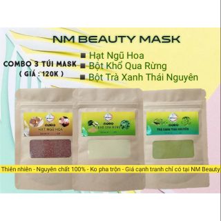 [Nguyên chất 100%] Combo 3 Túi Mask - Bột Trà Xanh - Bột Khổ Qua Rừng - Hạt Ngũ Hoa (Handmade) - NM BEAUTY MASK