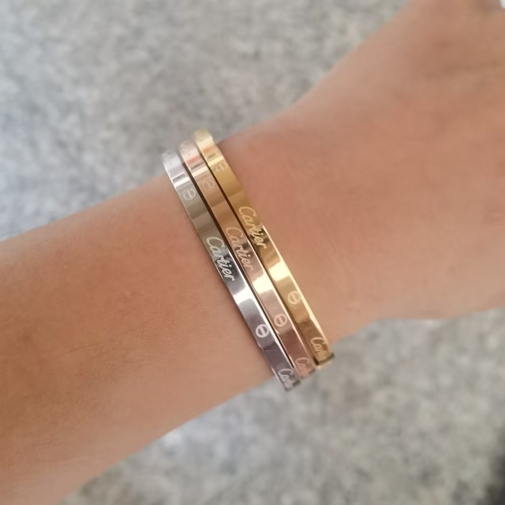 CARTIER Vòng Đeo Tay Bằng Thép Titan S925 Họa Tiết Logo CC Đơn Giản Sang Trọng