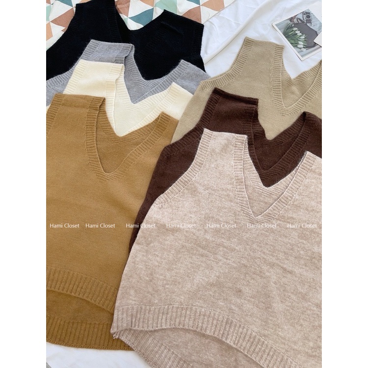 Áo gile len basic cổ V mềm mịn hàng quảng châu bảng màu Hàn quốc | BigBuy360 - bigbuy360.vn
