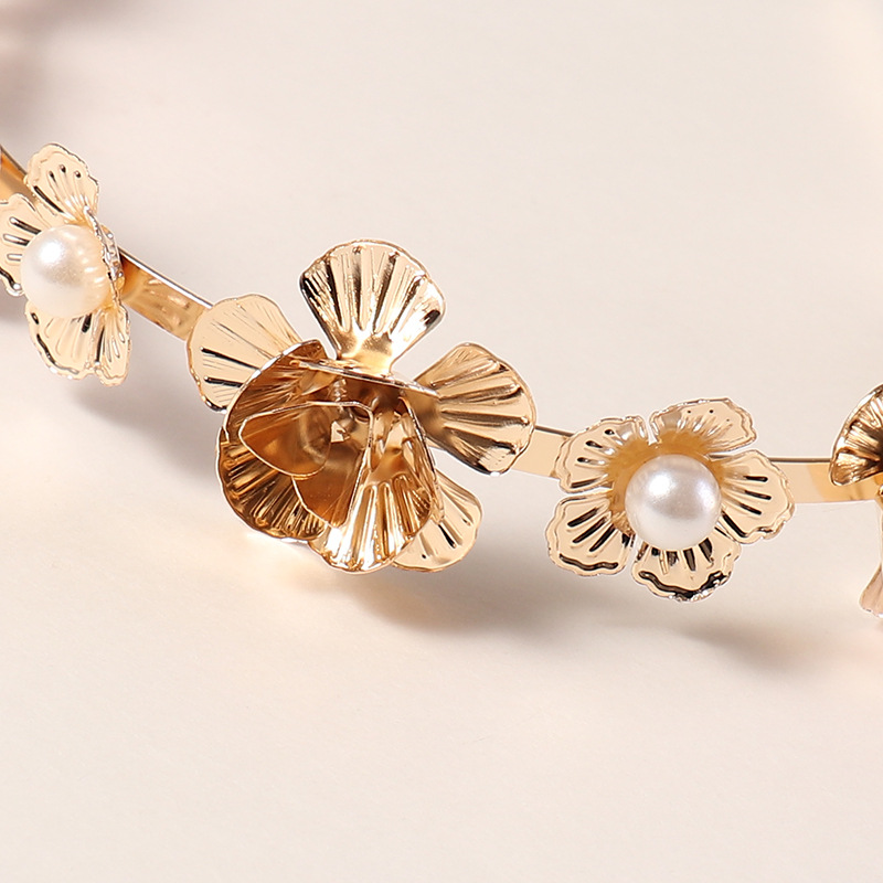 Băng Đô Cài Tóc Kim Loại Hình Lá Mạ Vàng Cổ Điển Cho Nữ