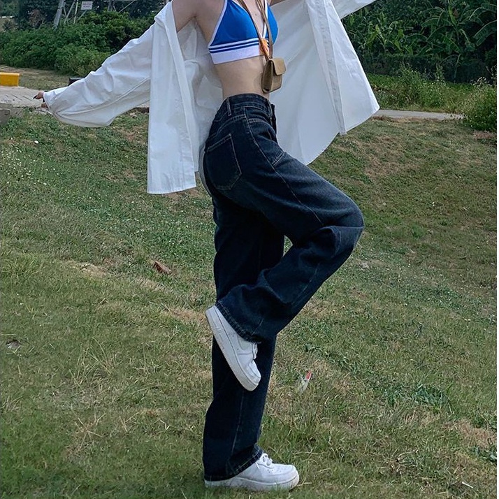 Quần Jean Dài Lưng Cao Ống Rộng Thiết Kế Mới Thời Trang Mùa Thu Dành Cho Nữ