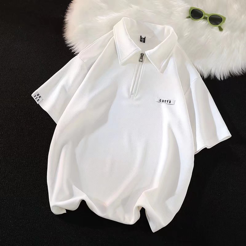 Áo Sơ Mi Polo Tay Ngắn Dáng Rộng Có Khóa Kéo Phong Cách Đường Phố Đơn Giản Thời Trang Mùa Hè Cho Nam Giới Size M-3XL