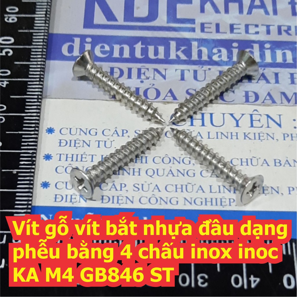 Vít gỗ vít bắt nhựa đầu dạng phễu bằng 4 chấu inox inoc KA M4 GB846 ST M4 dài 8mm ~ 50mm kde7703