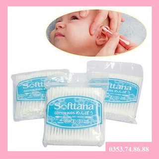 ♥Tăm Bông Vệ Sinh Tai Mũi Softtana Cho Bé (Gói 80 que) 100% Bông SiêuThấm♥