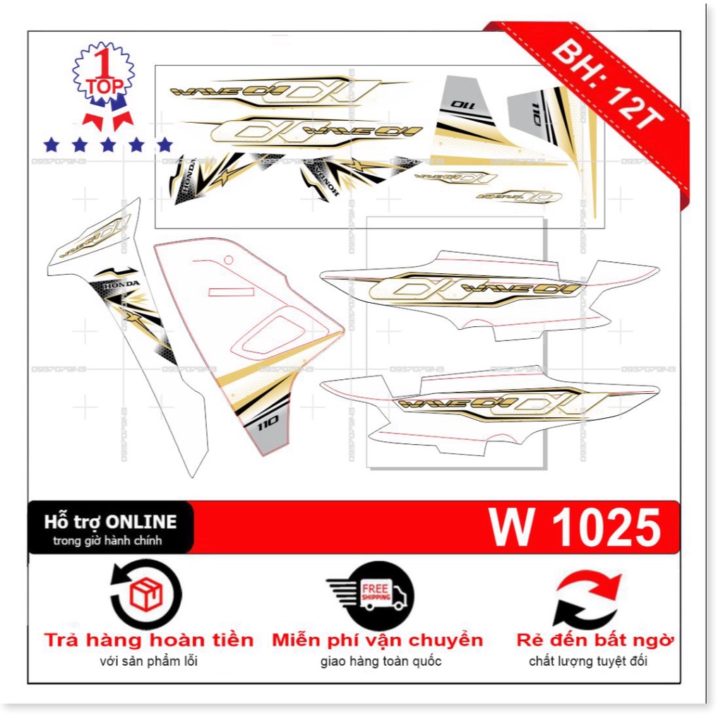 ( Quí khách vui lòng mang ra tiệm cho thợ dán ) Tem wave a 110 new trắng