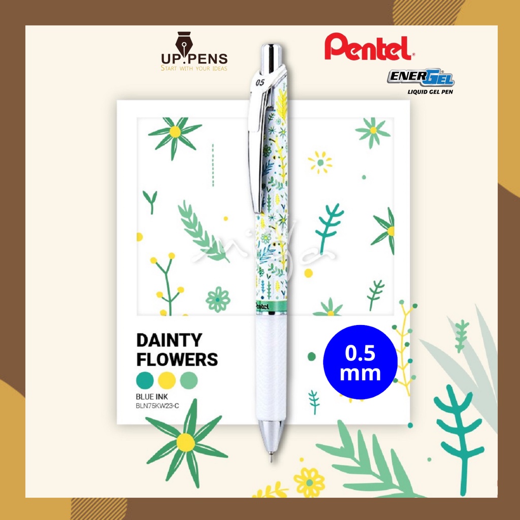 Bút gel Pentel Energel Roller BLN75KW - Kawaii Dainty Florals - Needle tip 0.5mm - Màu xanh dương (Blue)