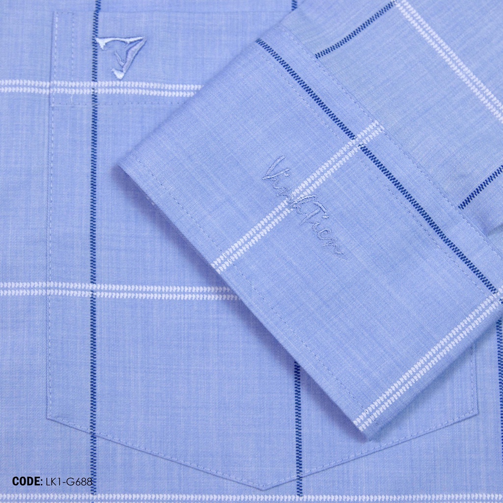 Áo Sơ Mi Nam Dài Tay Sọc Caro Bamboo Vĩnh Tiến Form Regular Vạt Ngang 475 - G688